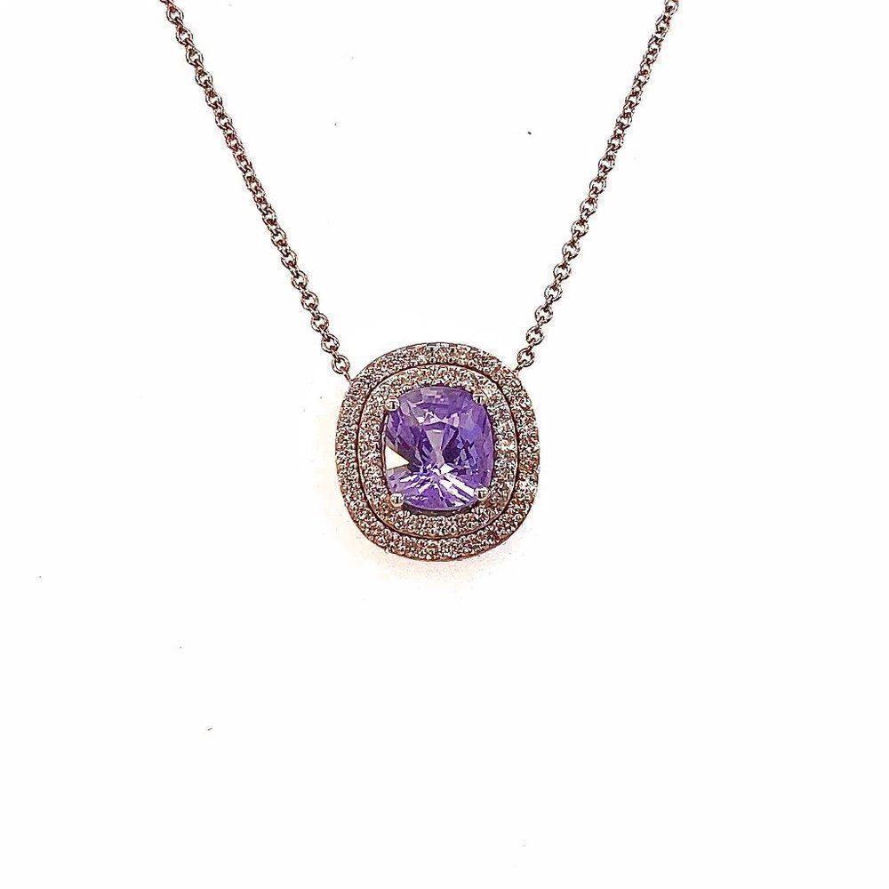 Natural Sapphire Diamond Pendant 18" 14k WG 3.84 TCW Certified 310562